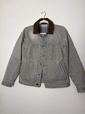 Dovetail Workwear Gray Denim Jacket with Brown Corduroy Collar Size S